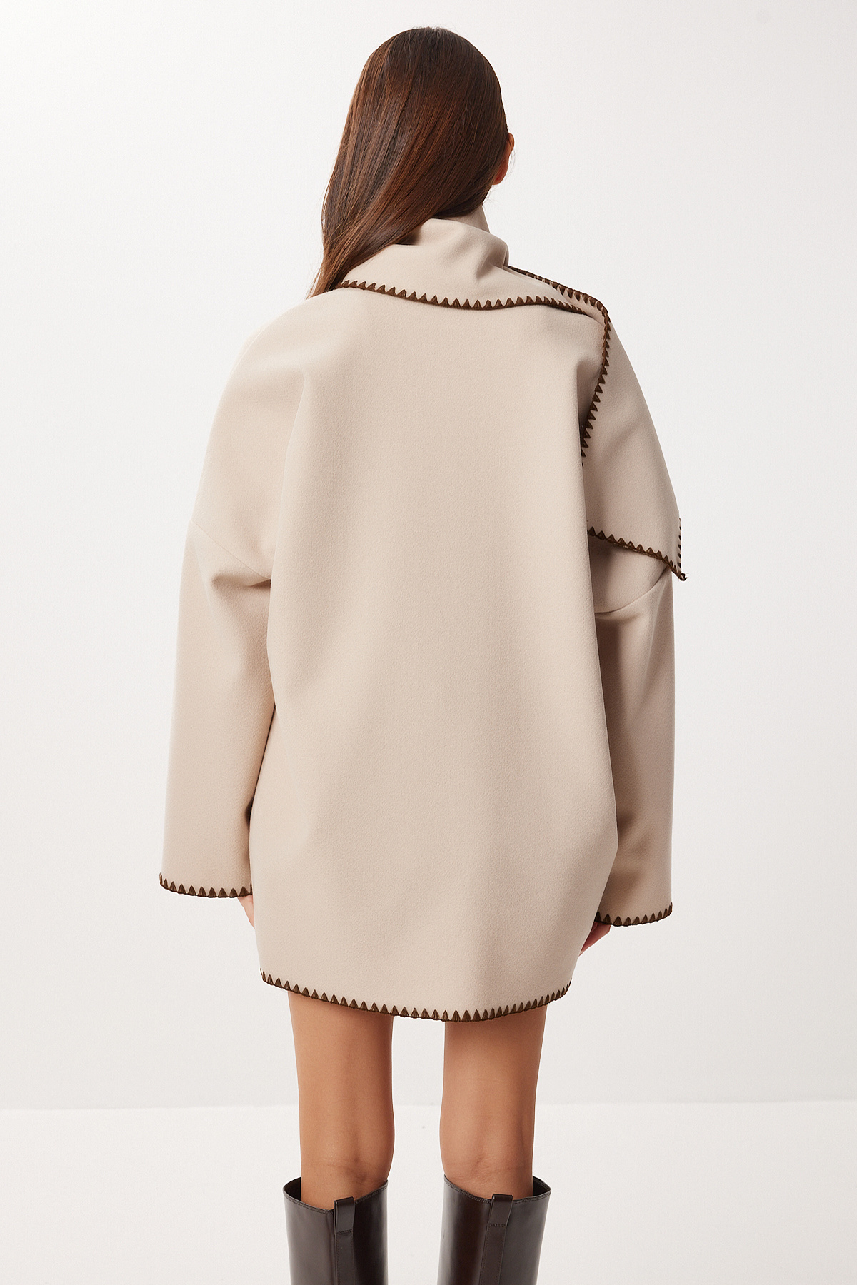 Lovelyİstanbul  Atkı Detaylı Nakış İşlemeli Kaşe Ceket LNT0015 BEJ - Görsel 5