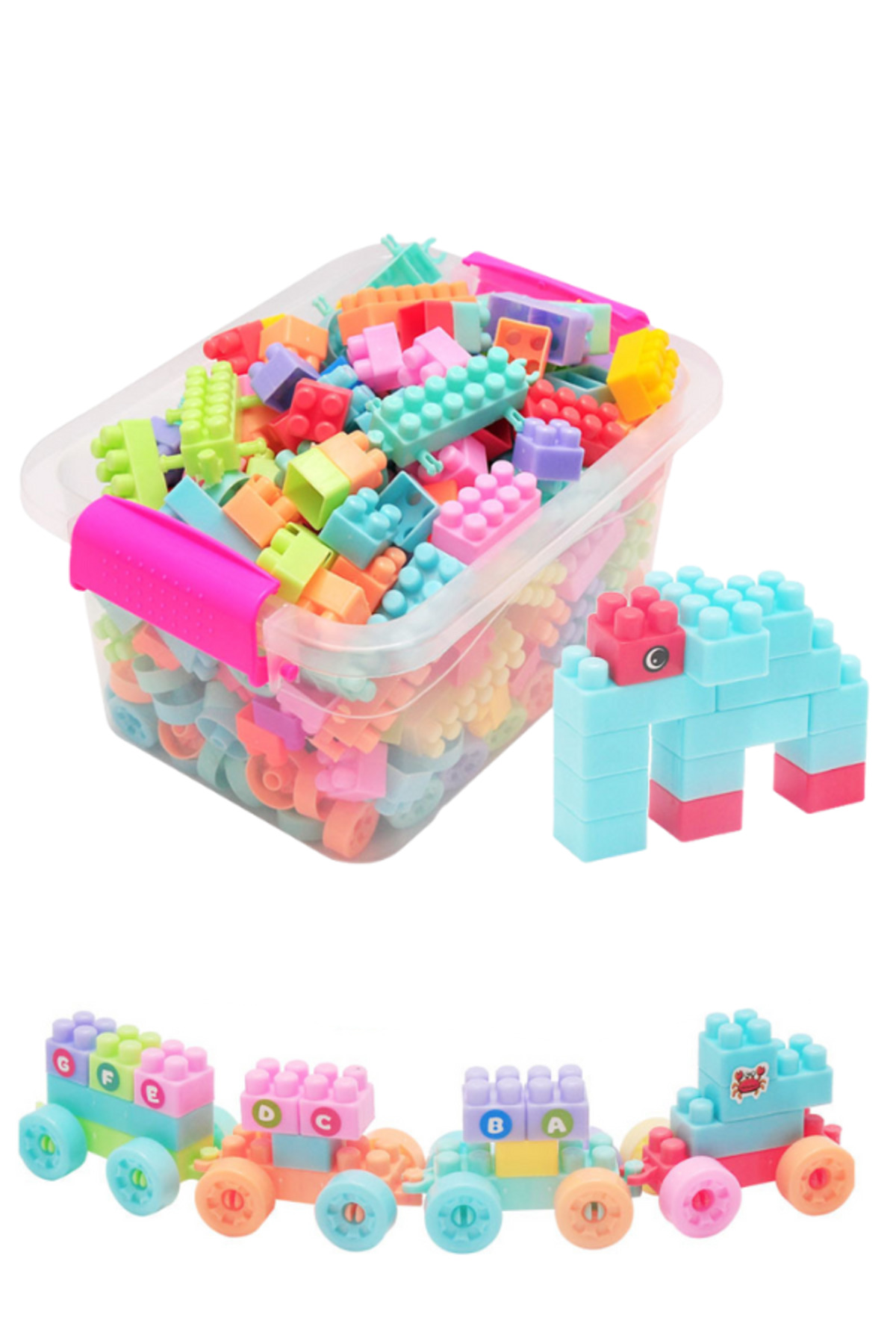 مجموعه بلوک‌های رنگی ساختنی برای کودکان (۶۲ تکه) – اسباب‌بازی آموزشی برای پسران و دختران همراه با جعبه نگهداری