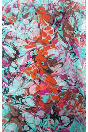 RiverArt Design Handcrafts El Yapımı Ebru Sanatı Tablosu – Koral Dalgaların B...