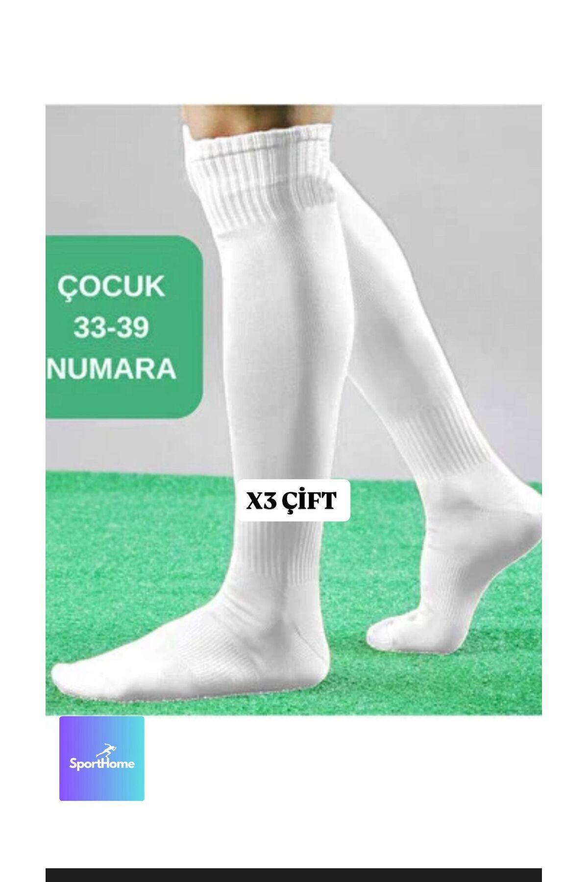 sporthome 3 Çift Beyaz Profesyonel Futbol Çorabı