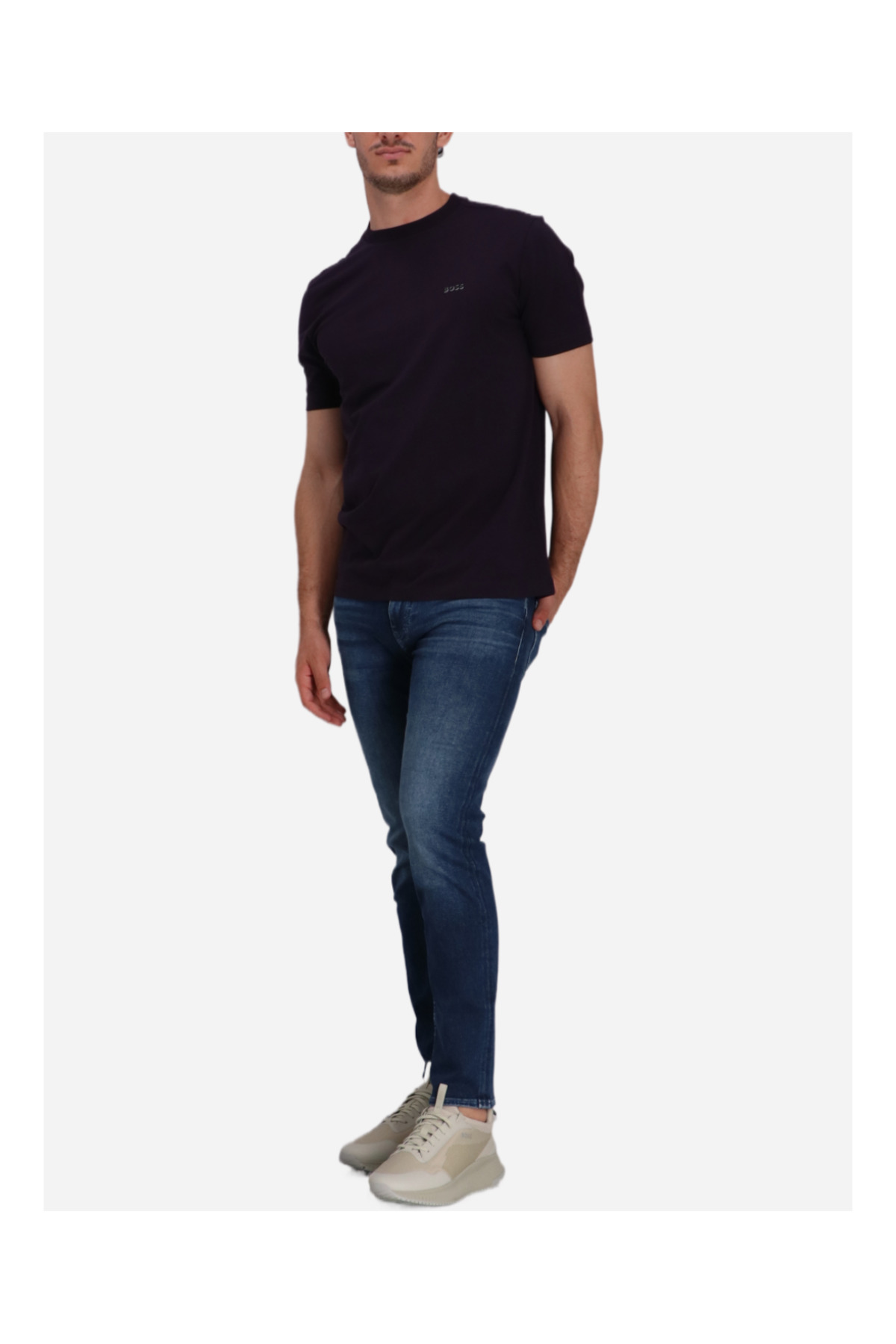 باس تی‌شرت مردانه آستین کوتاه یقه گرد ساده بنفش کد ۵۰۵۰۶۳۷۳-۵۱۷