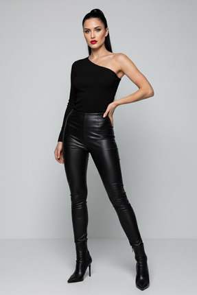 ZENGAK Siyah Tek Omuz Uzun Kollu Kaşkorse Kadın Bluz