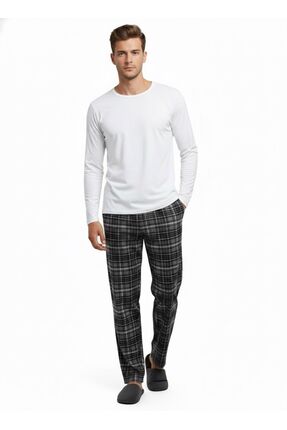 PİJAMUS Ekoseli Kare Desenli Kadife Unisex Pijama Altı