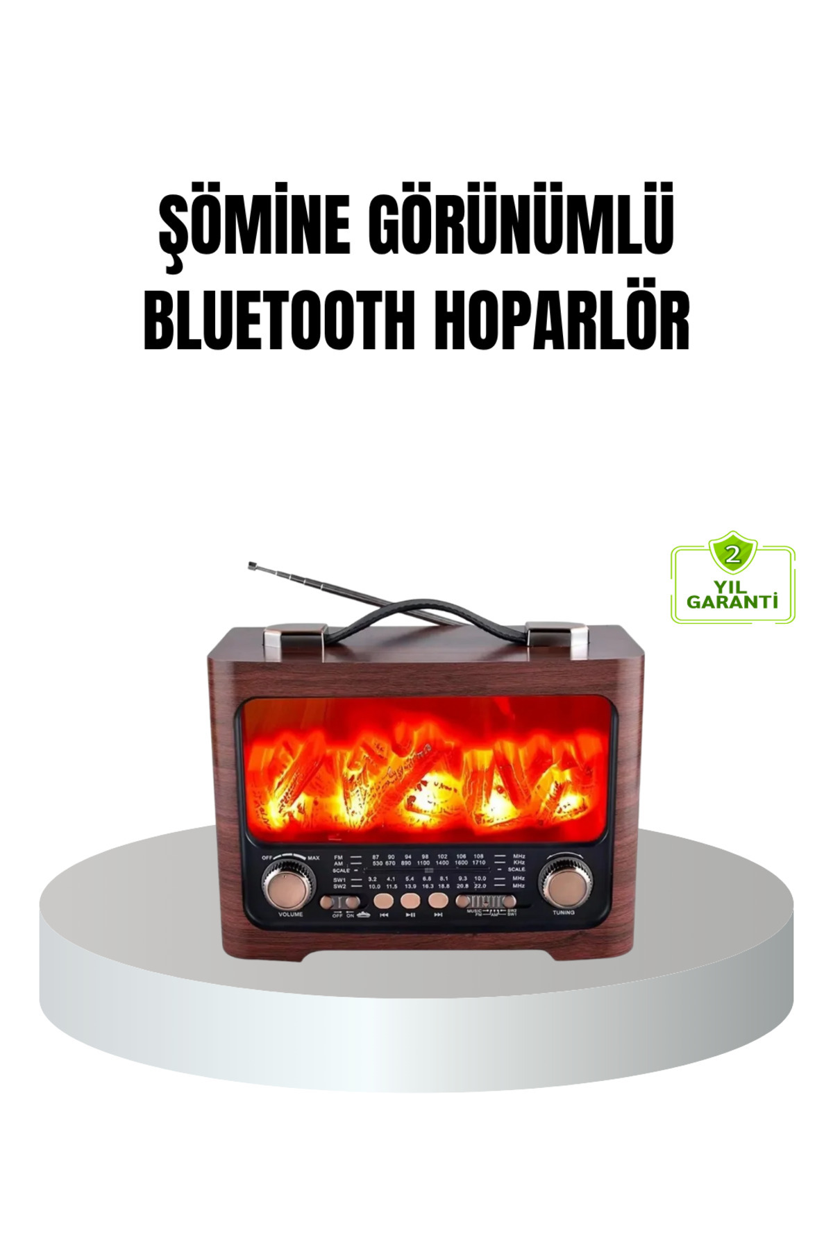 cenk x store Solar Şarjlı Şömine Alev Efektli Bluetooth Hoparlör 7W Taşınabilir Ses Sistemi