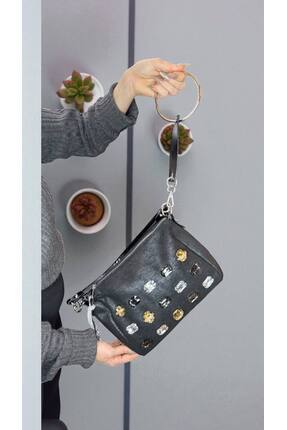 KRISTE BELL Taş Detaylı Süet Deri Karışımı Kadın Orta Boy El ve Omuz Çantası ...