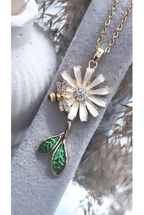 Serenity Yapraklı Papatya Arı Çelik Kolye