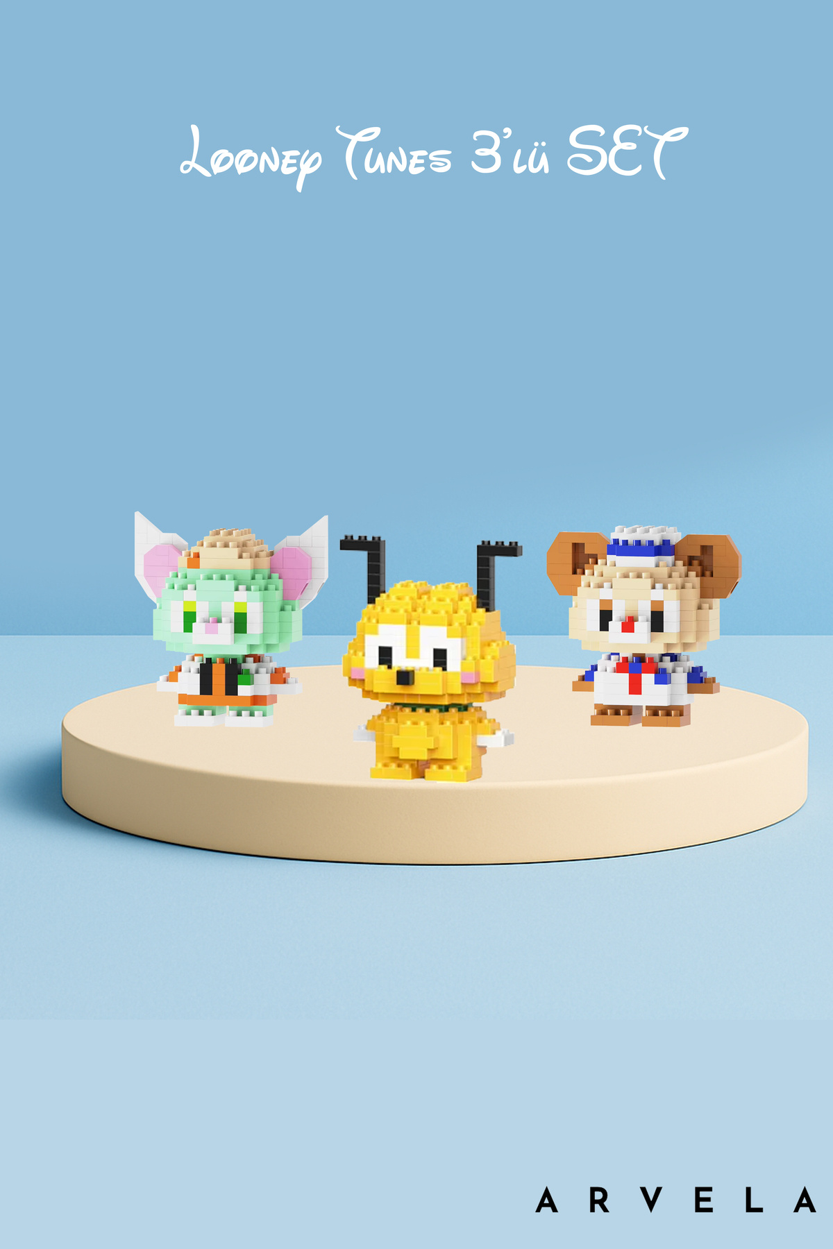 Arvela Mini Blok Oyuncak Figür Seti 3’lü – Looney Tunes Koleksiyon Seti | Mikro Blok Dekoratif Figürler