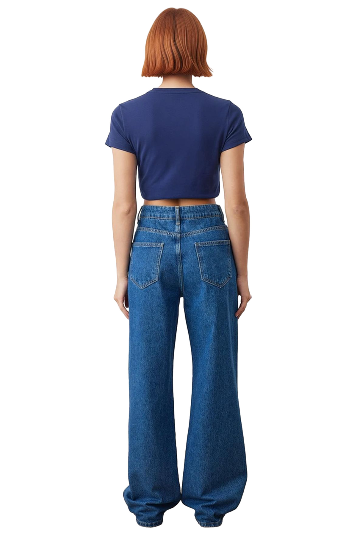 Kadın Yüksek Bel Geniş Paça Denim Pantolon Fonksiyonel Dayanıklı Kaliteli Konforlu Estetik