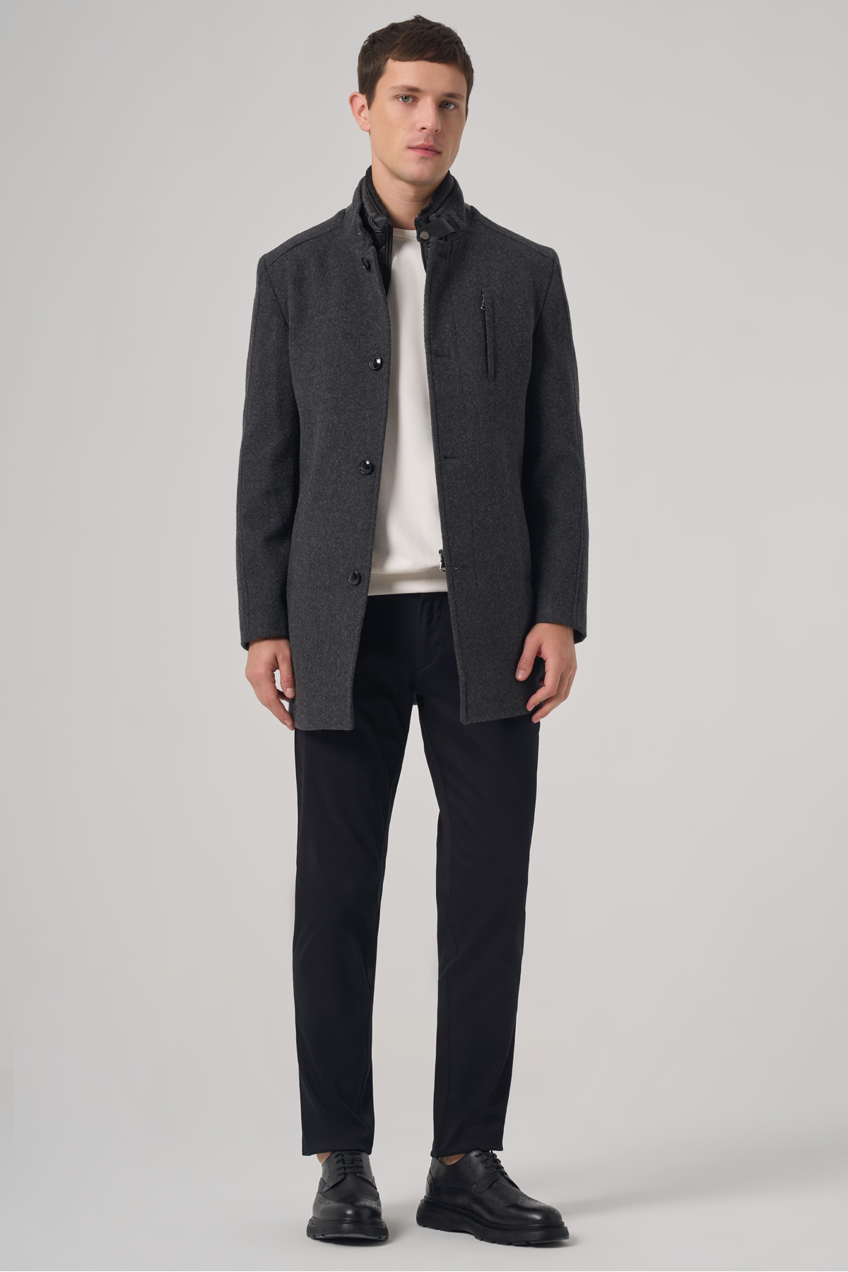 Morven  Erkek Antrasit Yünlü Dynamic Fit Kambet Çıkma Mostra Kaban - Görsel 3