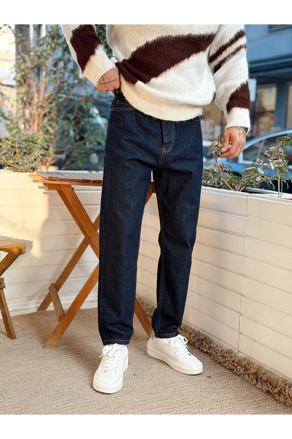 manch collection İndigo Boyfriend Kalıp Kot Pantolon görsel 4
