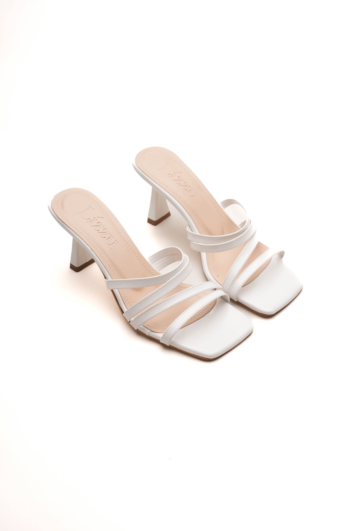 Women's Butt Legged Design Heeled Slippers Prana White Pattern