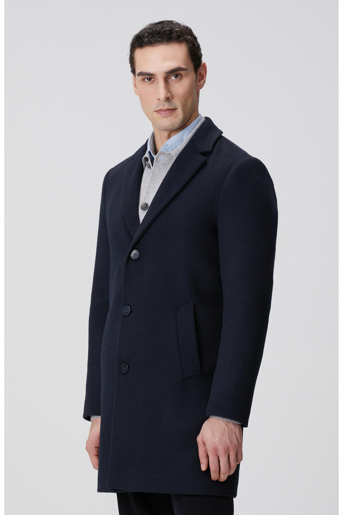 Network  Lacivert Yün Mix Palto - Görsel 4