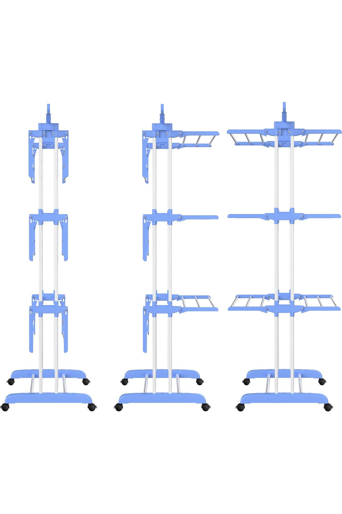 رف تجفيف الملابس من إيرير، رفوف غسيل ملابس قابلة للطي والتعديل من الفولاذ المقاوم للصدأ بأربع طبقات، أزرق