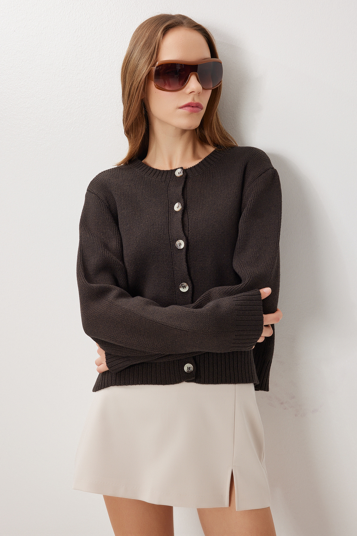 Lovelyİstanbul  Düğmeli Basic Triko Hırka LXA0020 ACI KAHVE - Görsel 3