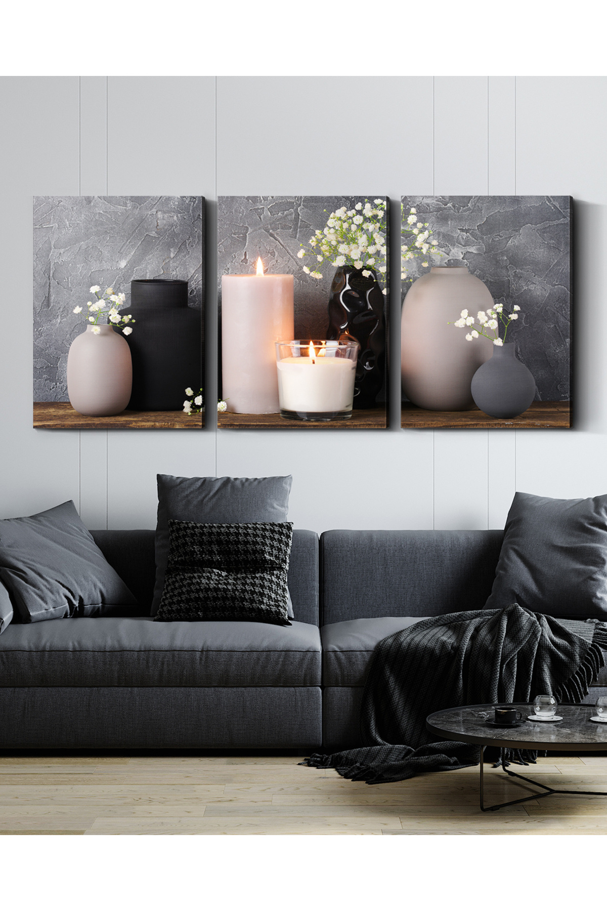 Candle Vase Flowers 3 Pcs Canvas - Canvas Painting