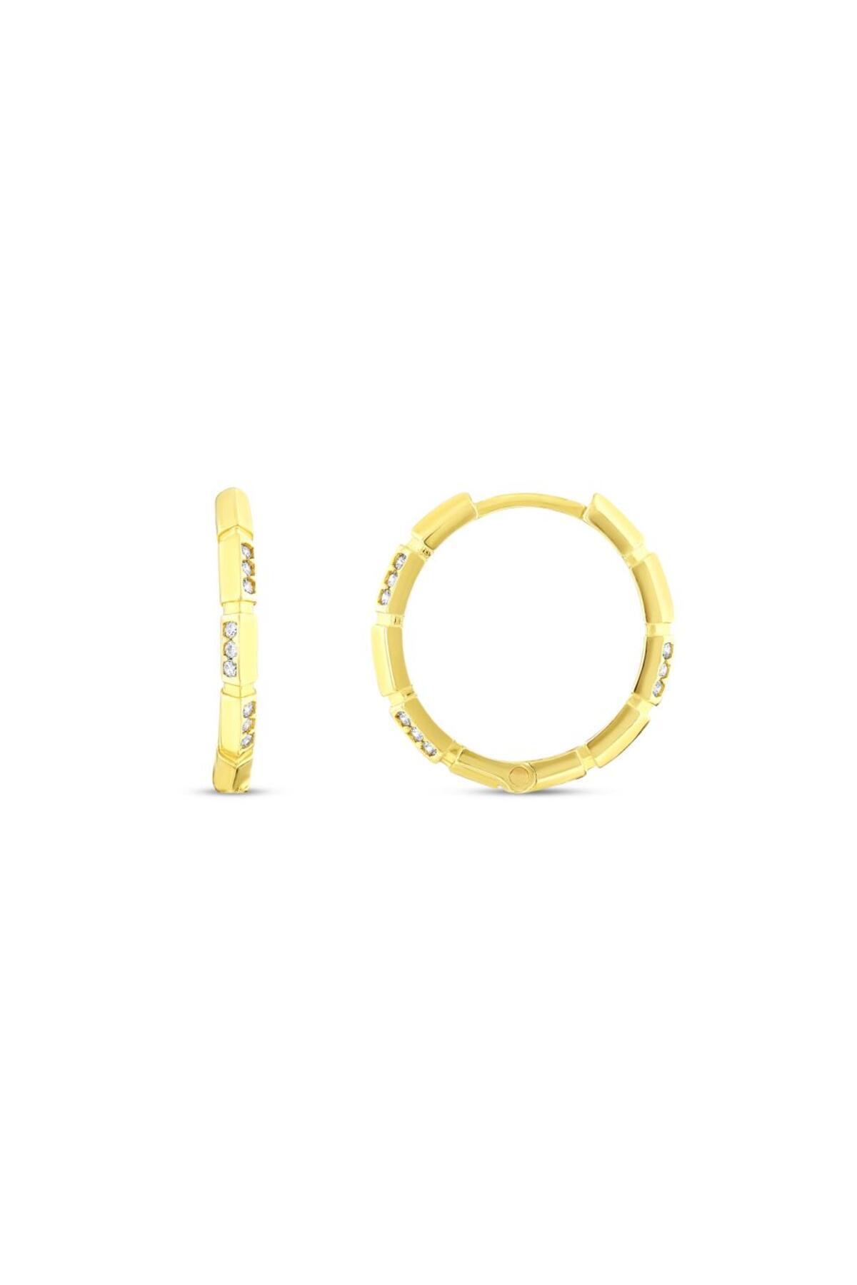 Koçak 14 Ayar Taşlı Tasarım Latte Halka Altın Küpe