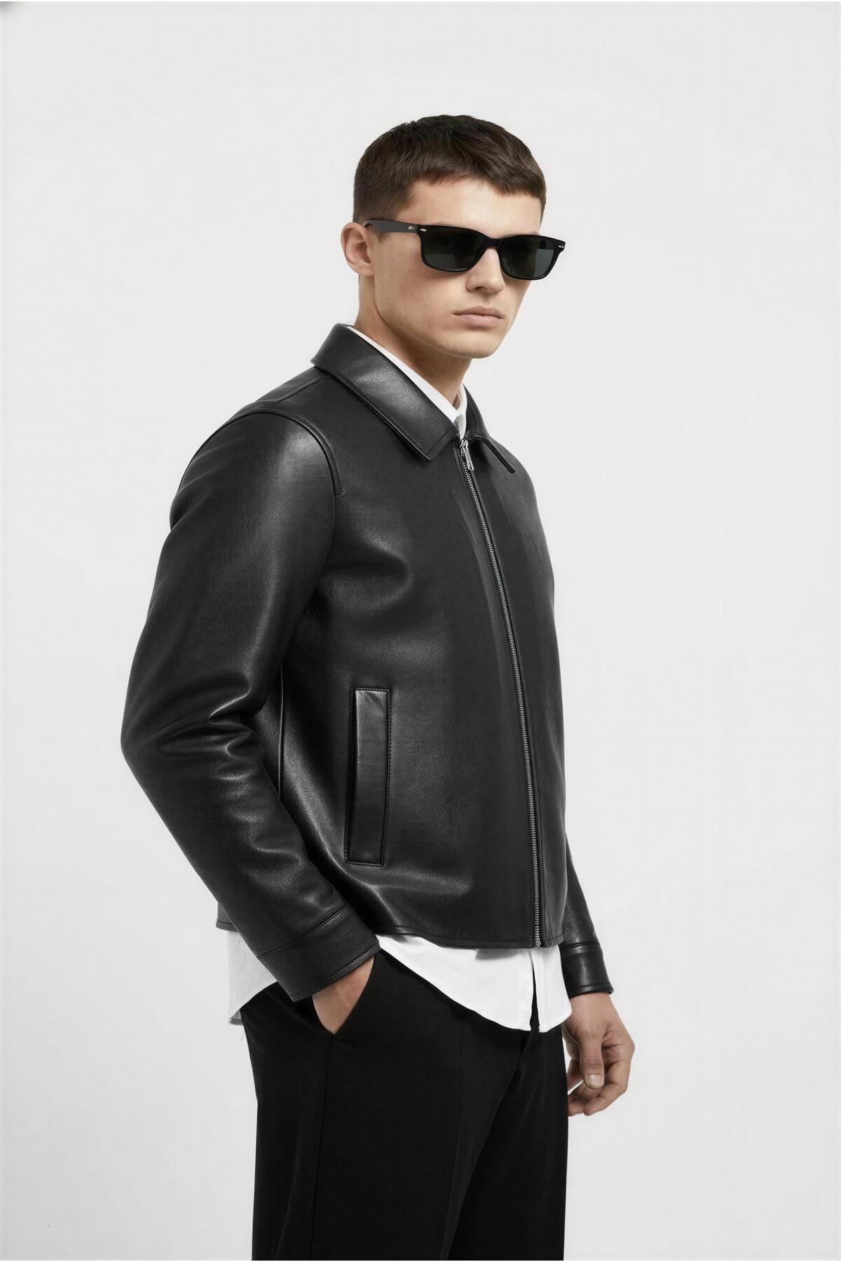 Mach  Erkek İçi Kürklü Basic Rahat Kalıp Deri Mont - Görsel 3