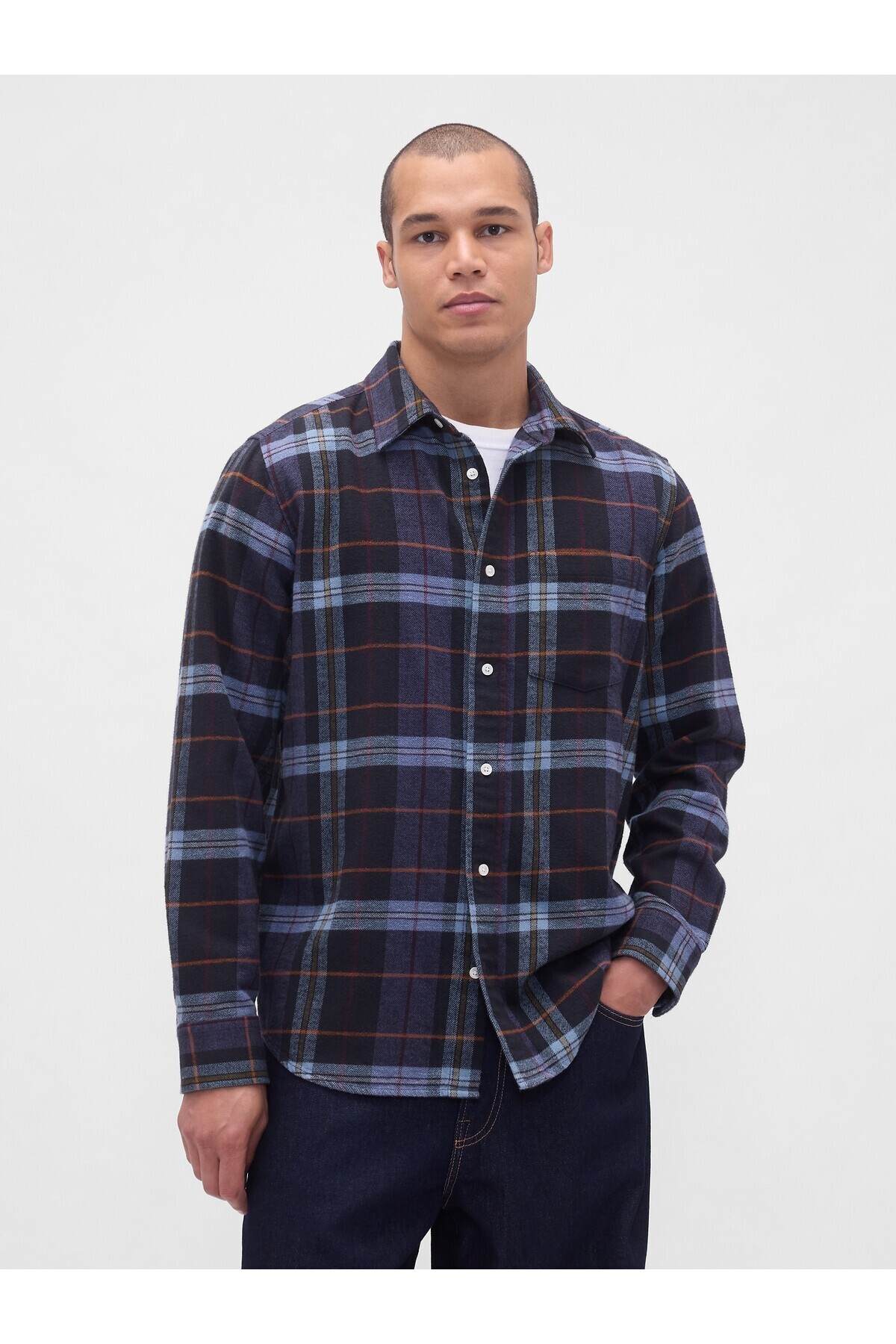 گپ پیراهن فلانل مردانه طرح آبی ارگانیک