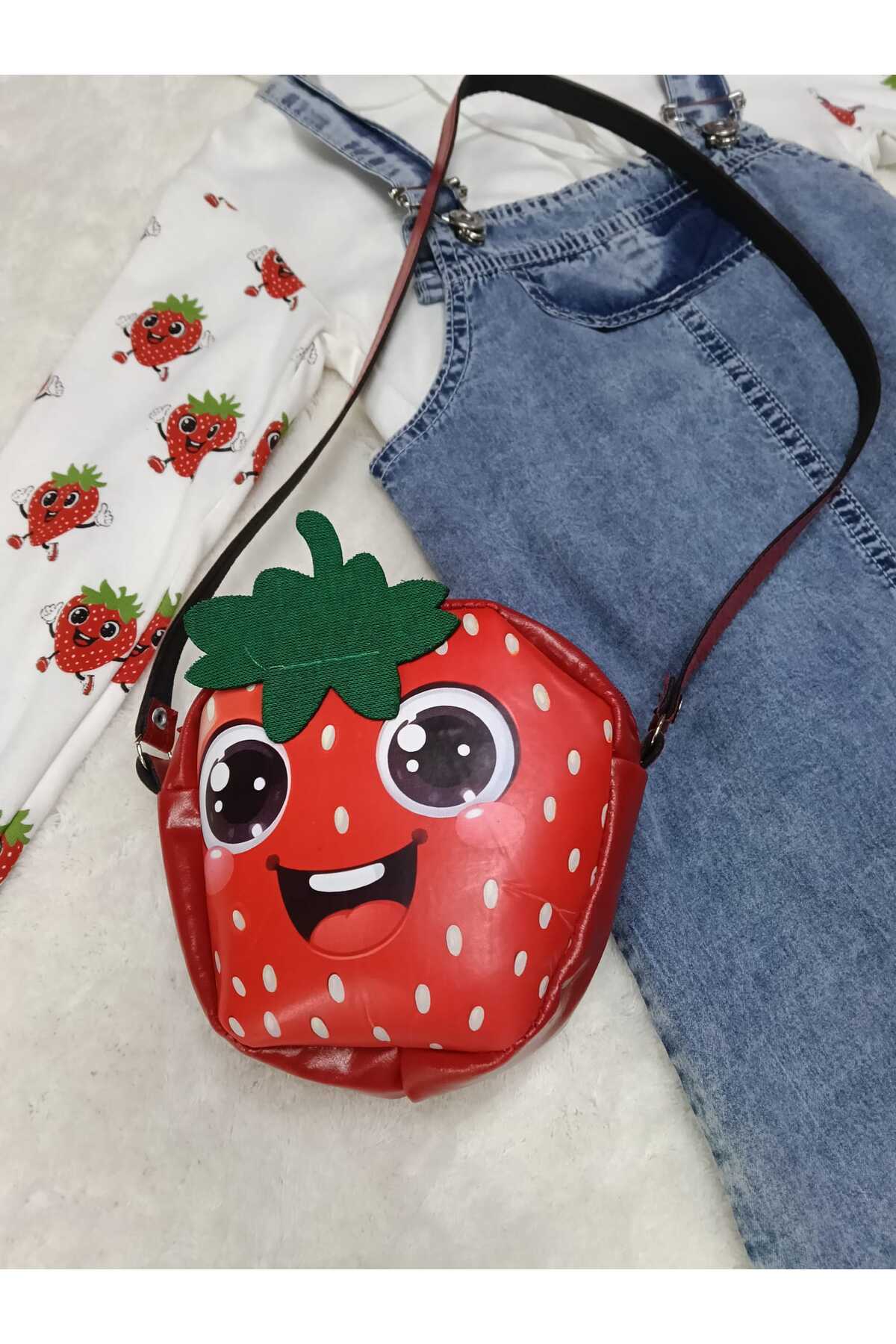 bubiee baby Çilek Baskılı Kot Jile Çanta Hediyeli 3 lü Takım fotoğrafı 5 (önizleme)