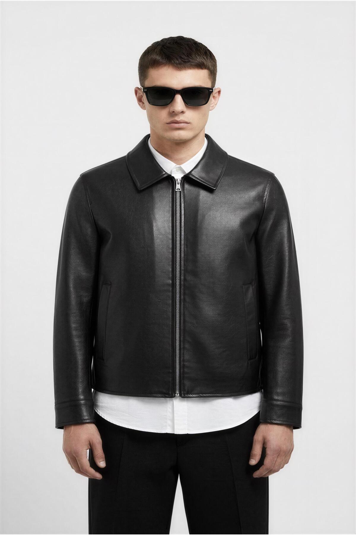 Mach  Erkek İçi Kürklü Basic Rahat Kalıp Deri Mont - Görsel 2