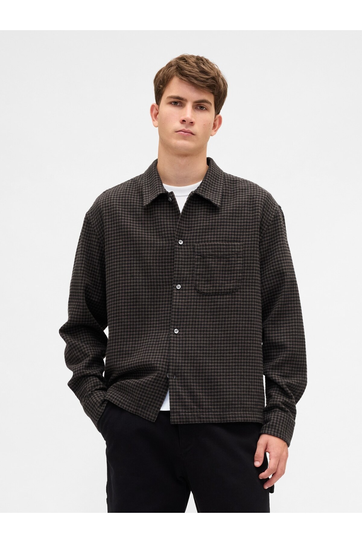 گپ پیراهن فلانل مردانه طرح ارگانیک سبز تیره