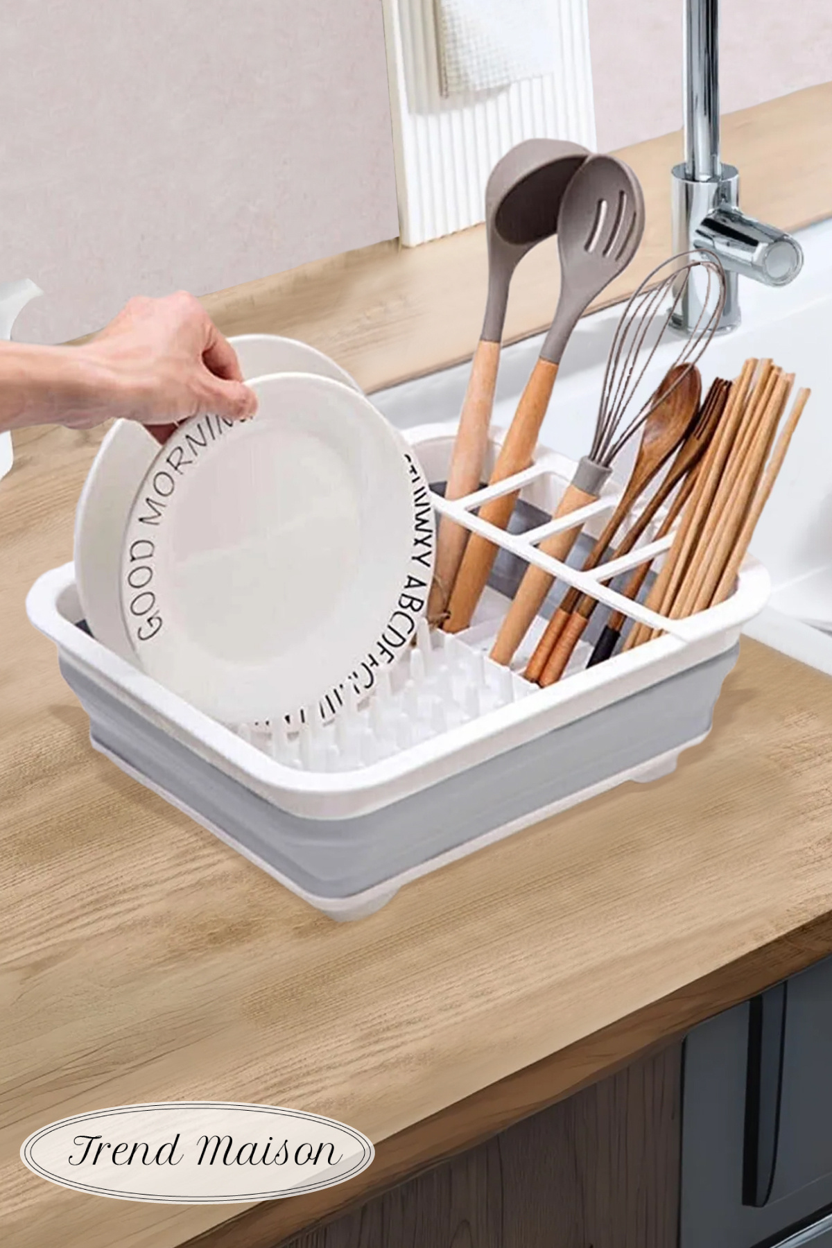 Trend Maison Çok Amaçlı Katlanabilir Silikon Bulaşık Sepeti - Bulaşıklık Çatal Kaşık - Delikli