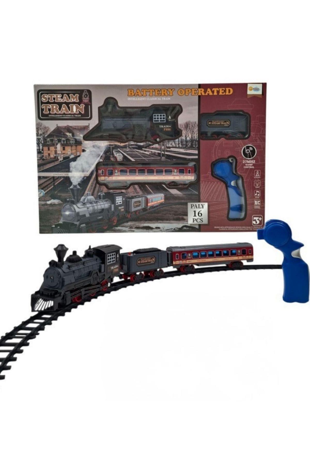 Sole Pilli, Işıklı 16 Parça Oyuncak Tren Seti – Steam Train RC Model