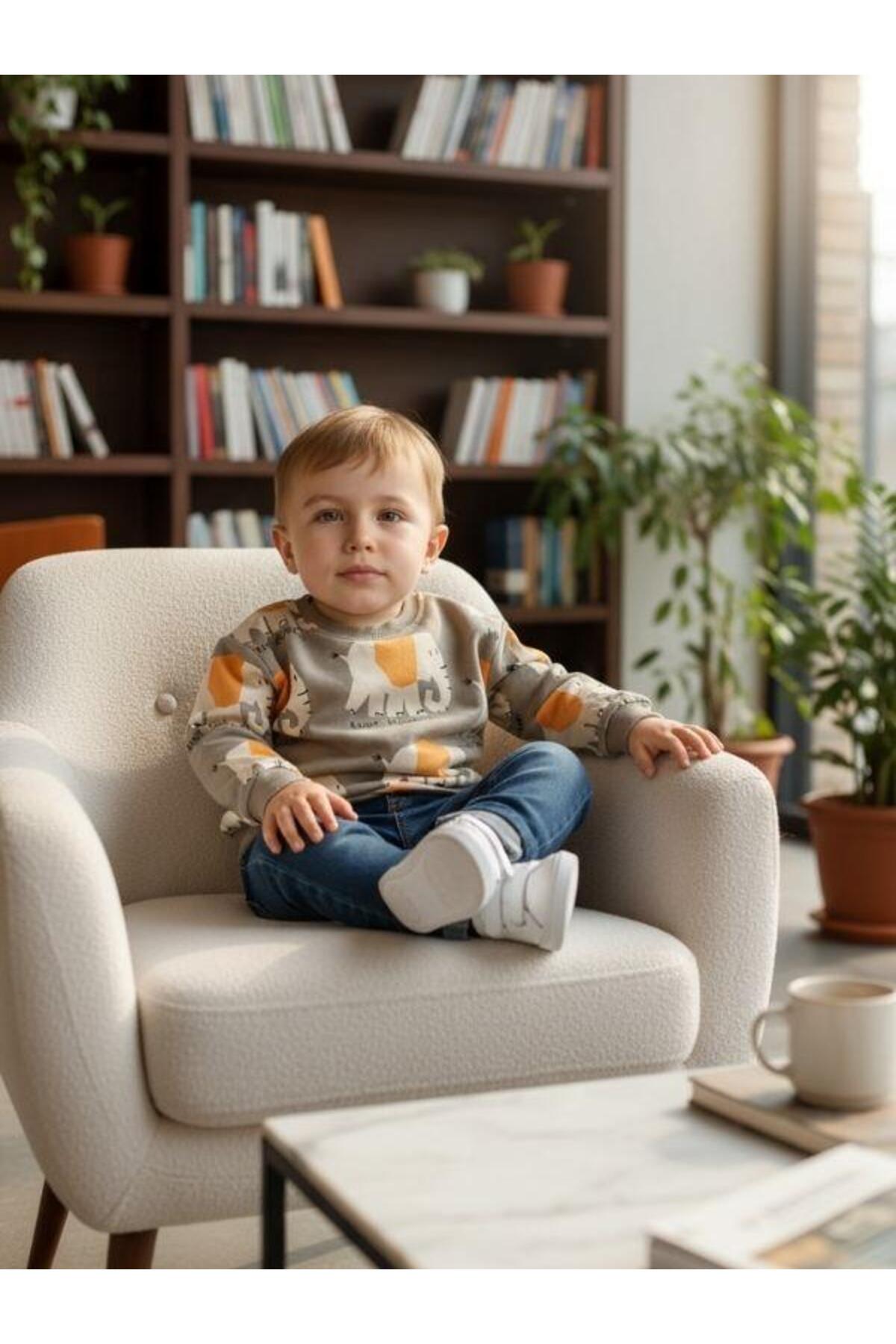 Zekids Erkek Bebek yumuşak Dokulu Fil Desenli Sweatshirt fotoğrafı 3 (önizleme)