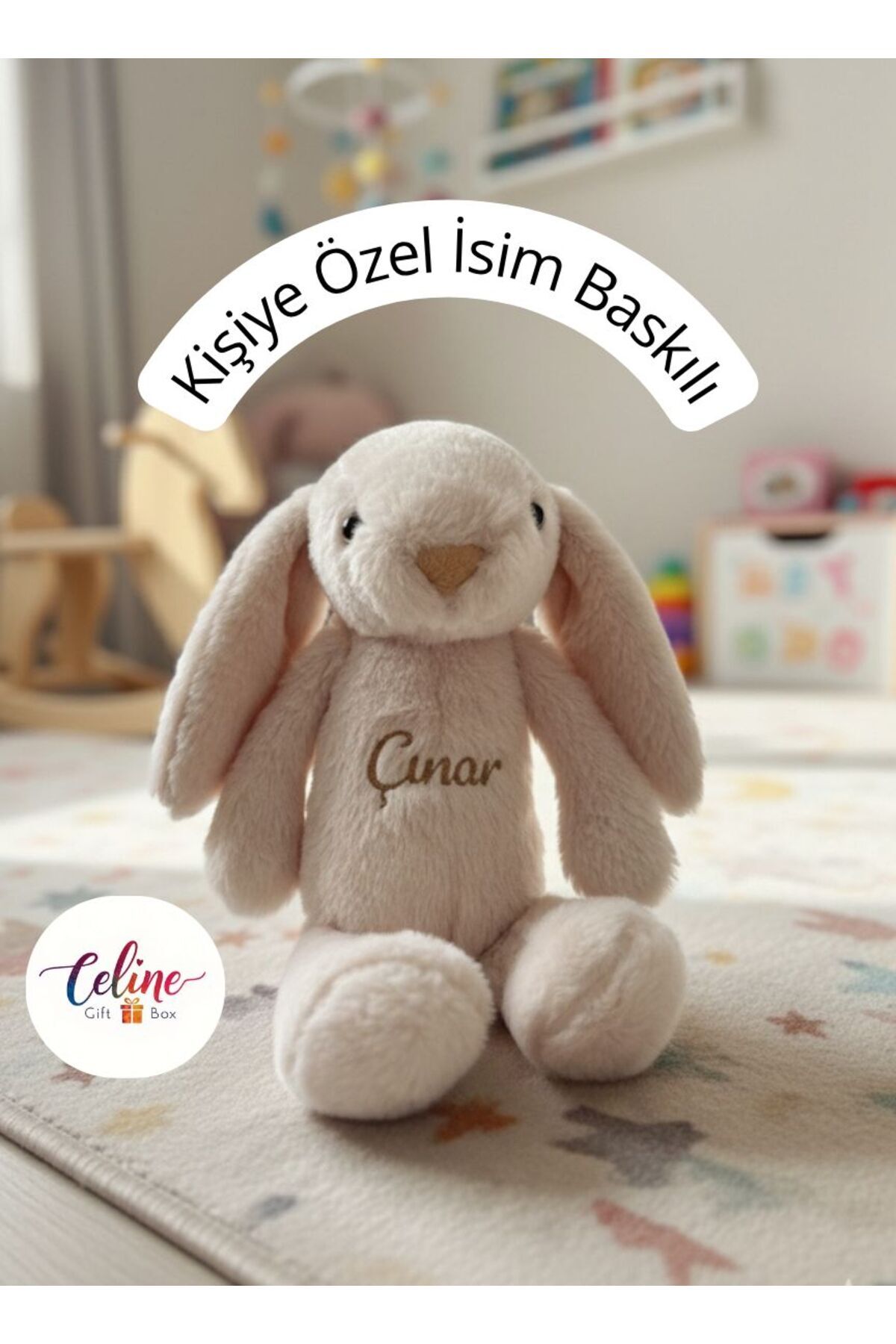 celinegiftbox İsme Özel Uyku Arkadaşı Peluş Tavşan Kişiselleştirilebilir Wellsoft