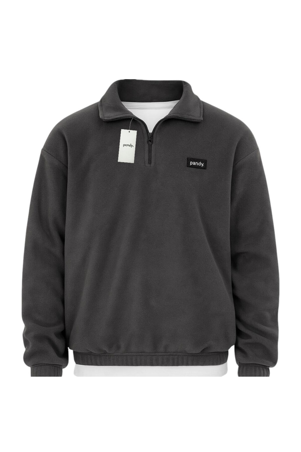 pandy Unisex Standart Fit Oversize Rahat Kesim Tüylenme Yapmayan Soğuk Geçirmez Dik Yaka Polar Sweatshirt