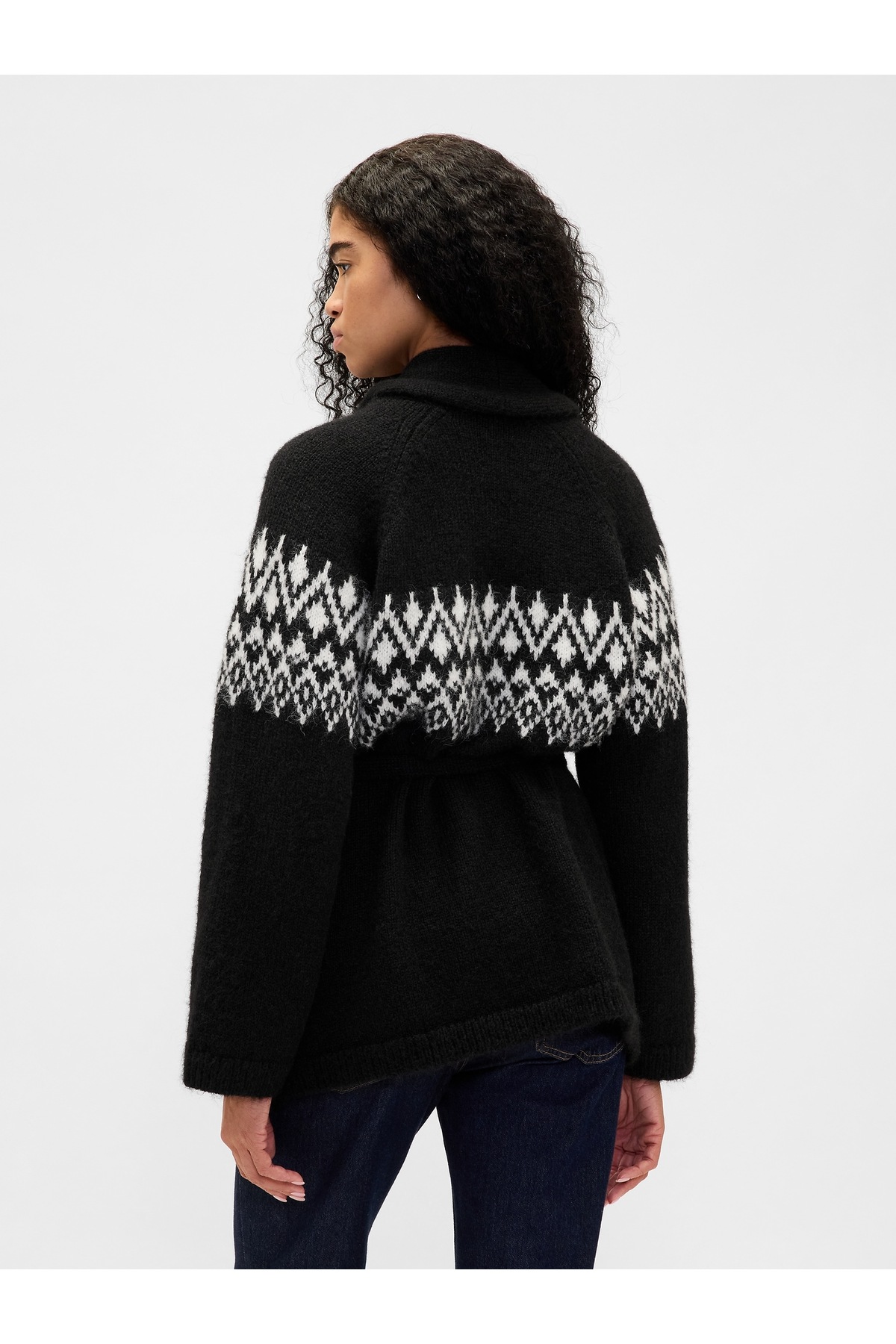 GAP  Kadın Siyah Yün Karışımlı Desenli Şal Hırka - Görsel 4