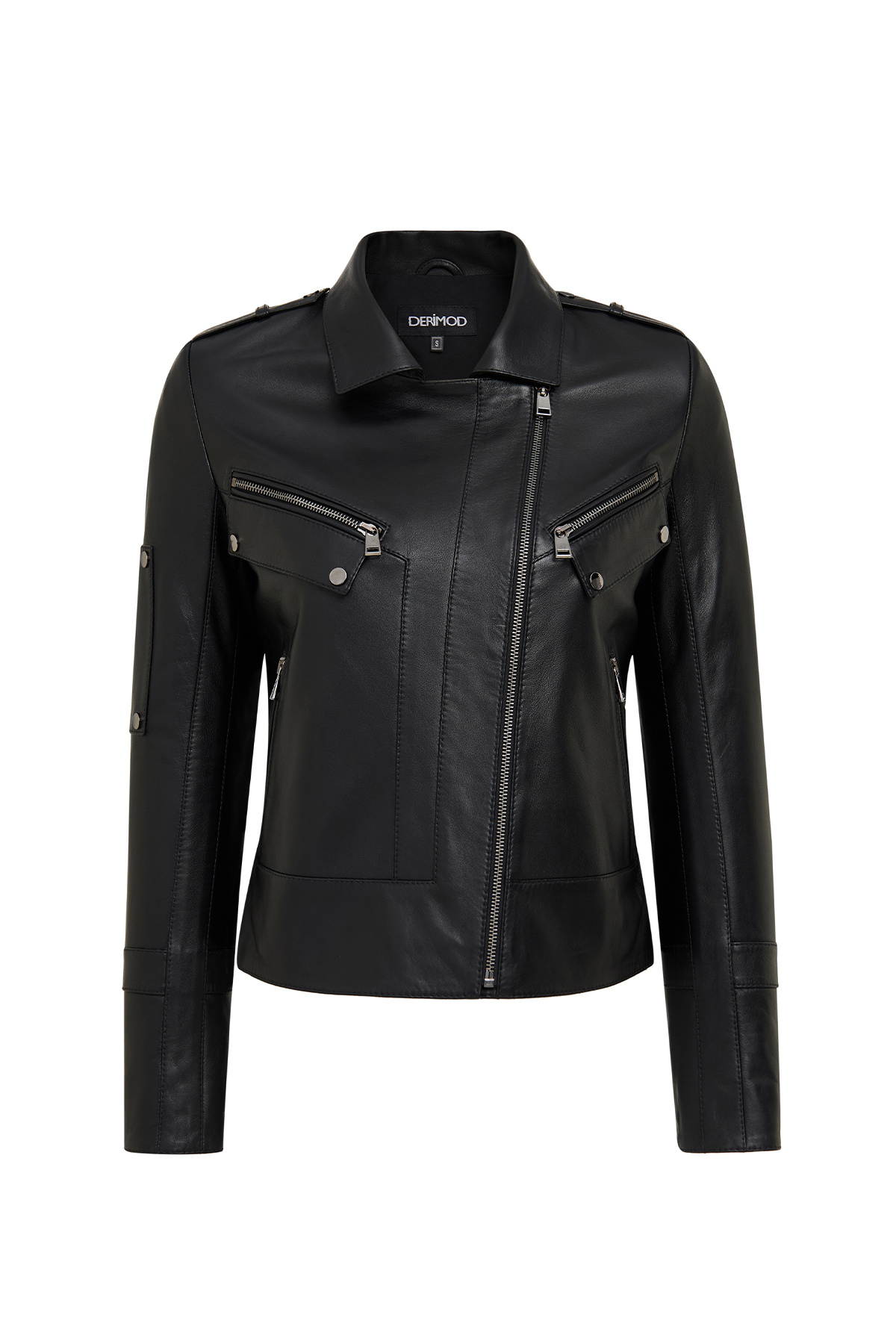 کاپشن چرمی موتورسواری زنانه روما مشکی 25WGD5609U4 Derimod