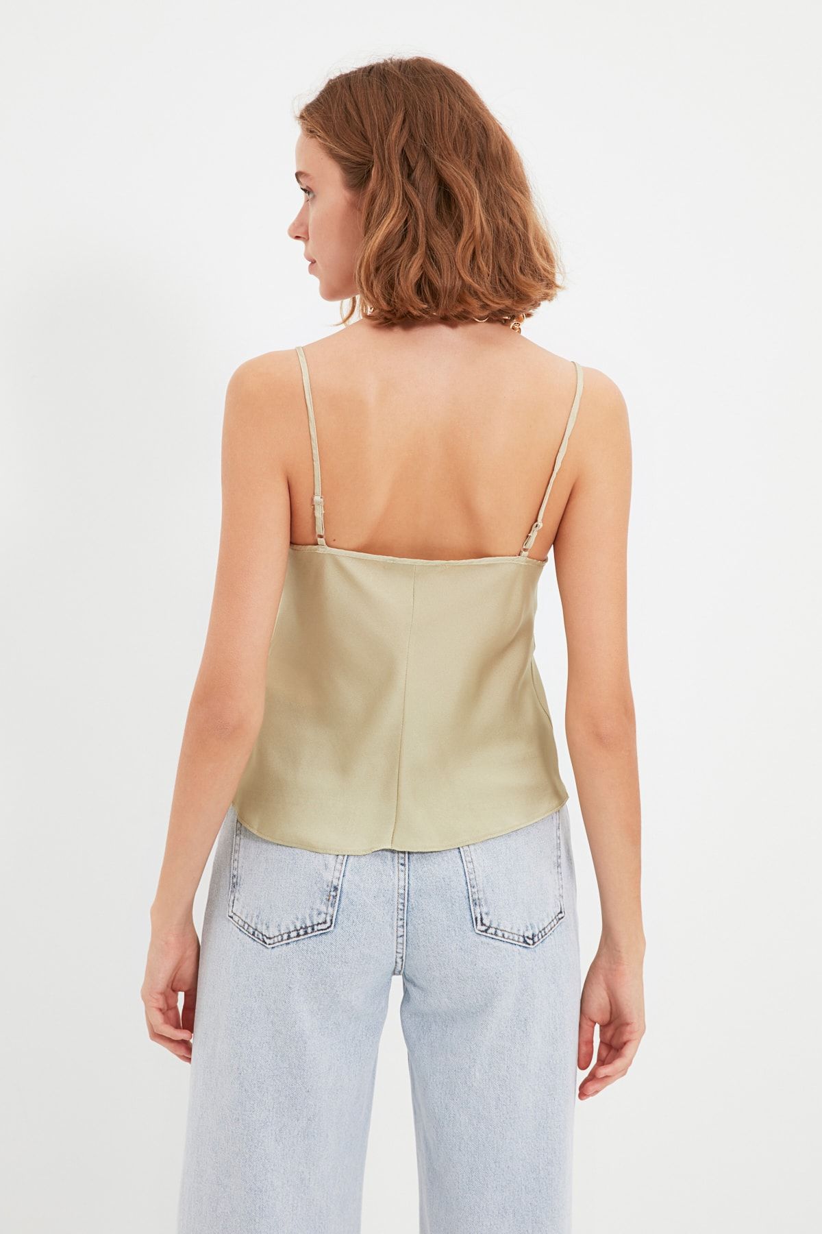Trendyol Collection-М'ятна блузка з атласним тканим коміром на бретелях Degaje TWOSS19BB0161 5