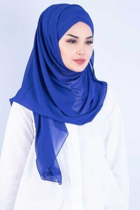 Üç Bantlı Şal Parlement Mavisi (hazır Model) - Özel Tasarım- Yeni Model Tesettür Giyim o20210262