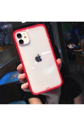 Apple Iphone 12/12pro Kenarı Darbe Önleyici Renkli Arkası Şeffaf Mika Silikon Telefon Kılıfı Kırmızı Tria12kenarlı
