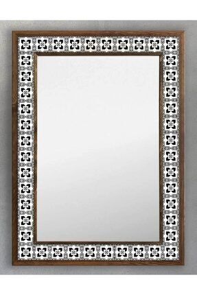 Ahşap Çerçeveli Mozaik (mermer) Ayna 53x73 Cm Seramik Desenli-karo-siyah Beyaz AYN5070-006