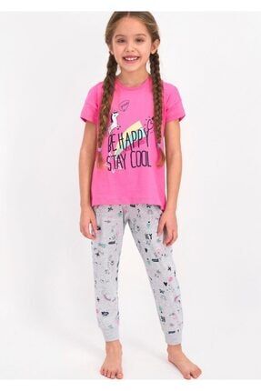 Rolypoly Be Happy Stay Cool Pembe Kız Çocuk Kısa Kol Pijama Takımı RP2451-C