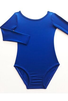 Lully Kıds Kız Çocuk Saks Mavi Uzun Kol Jimnastik Bale Mayosu Body 3010