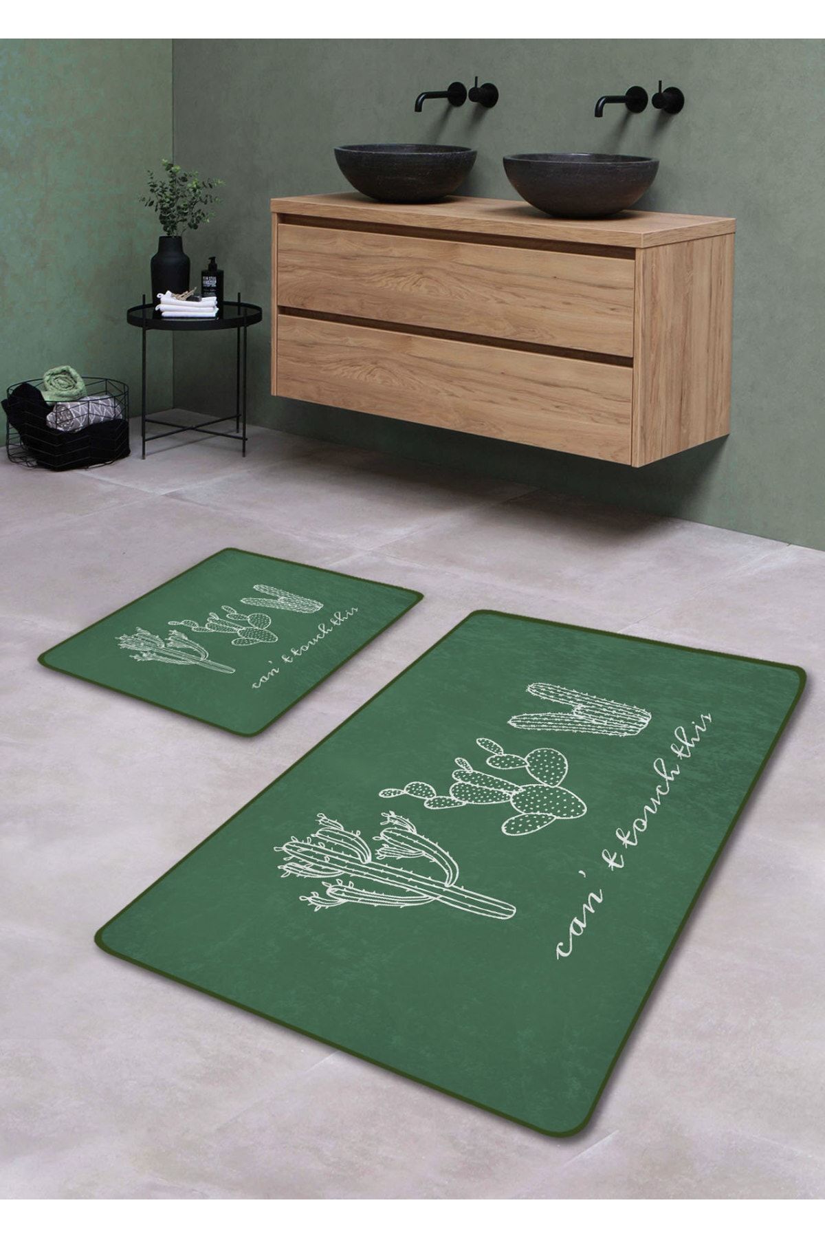 Pilloveland Kaymaz Taban Yıkanabilir 2’li Banyo Paspası - Opuntia Desenli 60*100 Cm - 50*60 Cm