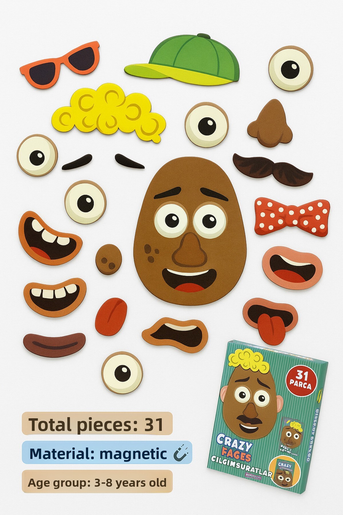 ست بازی آموزشی مغناطیسی صورت‌های عجیب – ۳۱ قطعه؛ فعالیتی برای پرورش خلاقیت