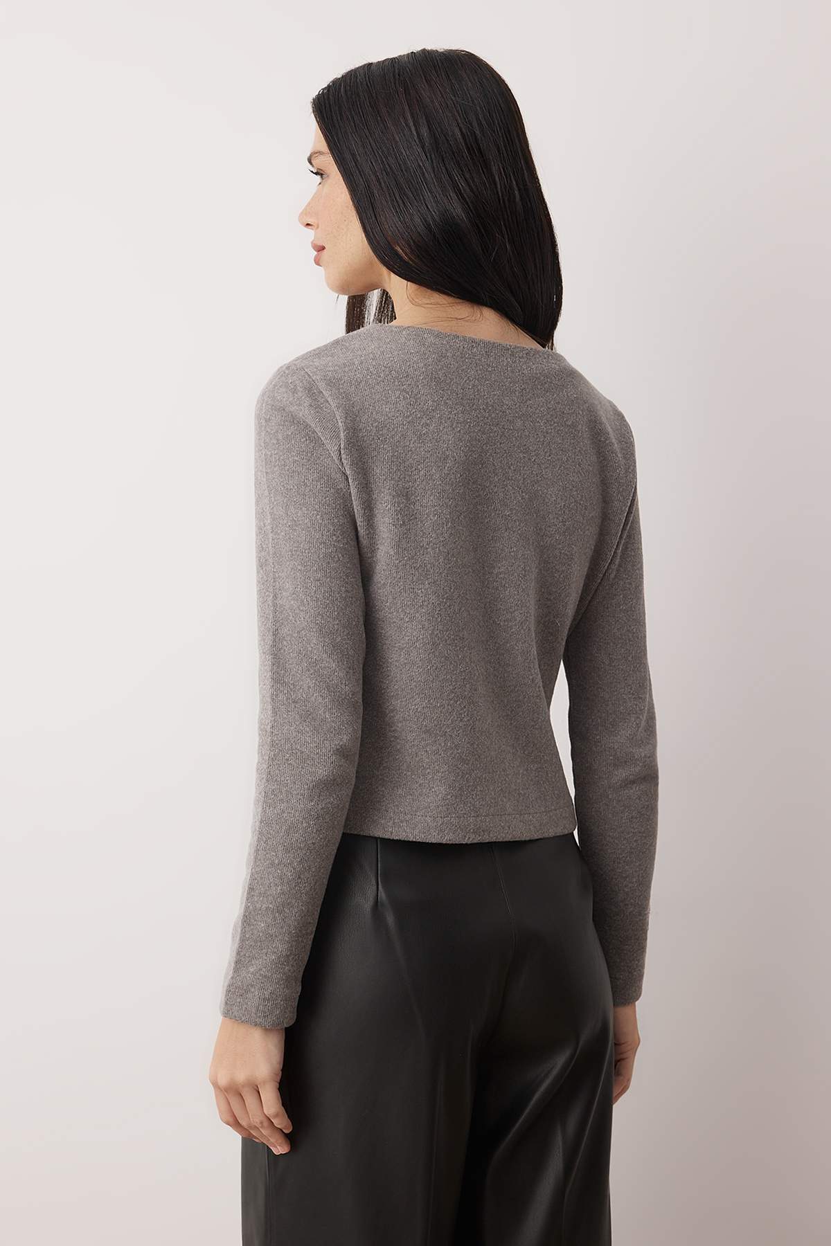 Trendyol Collection Gray Asymmetric Button Detailed Regular Knitted Blouse Twoaw26Bz00274