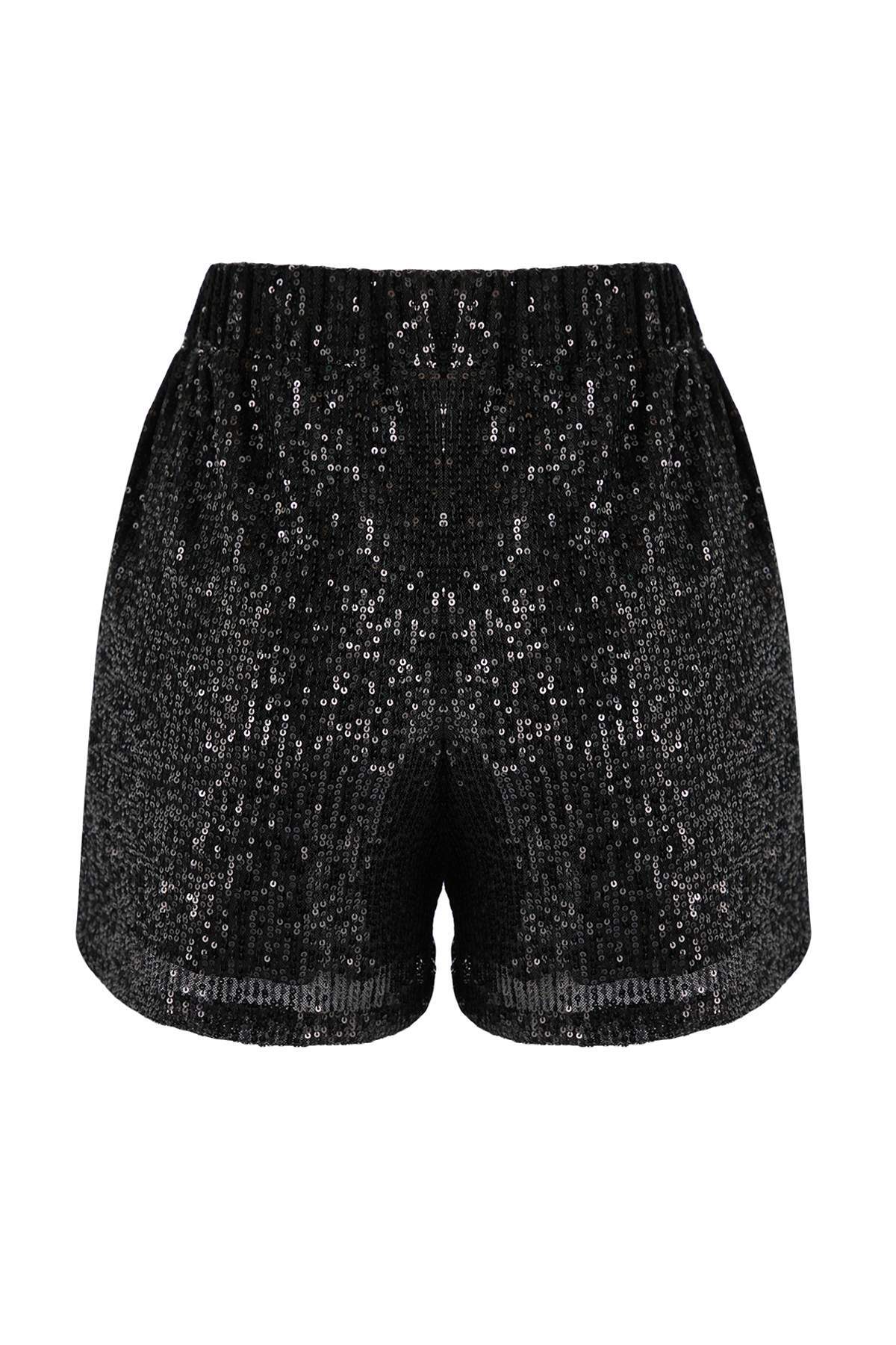 Trendyolmilla  Siyah Dökümlü Beli Lastikli Payet Şort TPRAW26SR00003 - Görsel 10