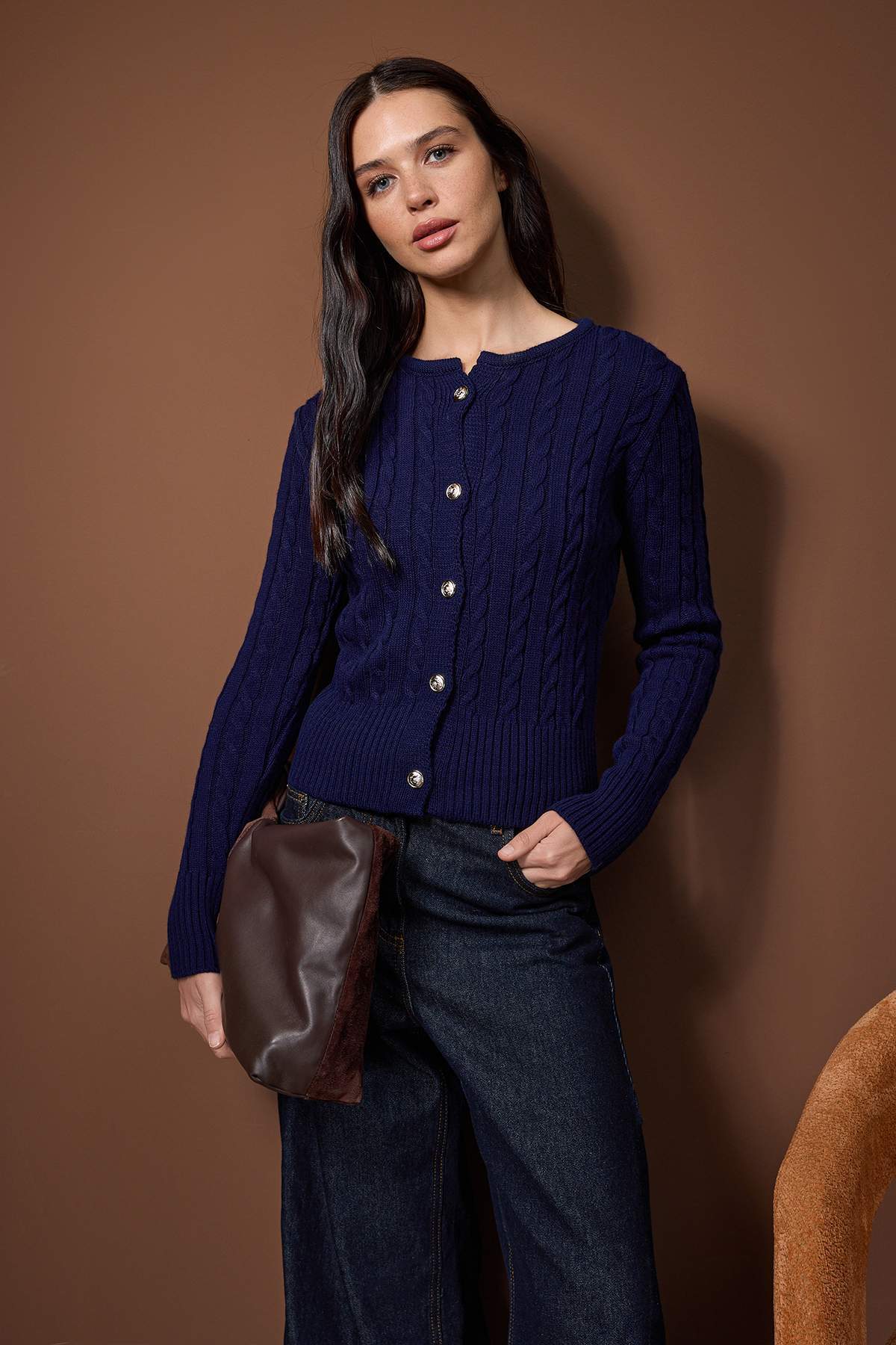 Trendyolmilla  Lacivert-Ekru 2'li Fitted/Vücuda Oturan İkili Paket Triko Hırka TWOAW26HI00218 - Görsel 2