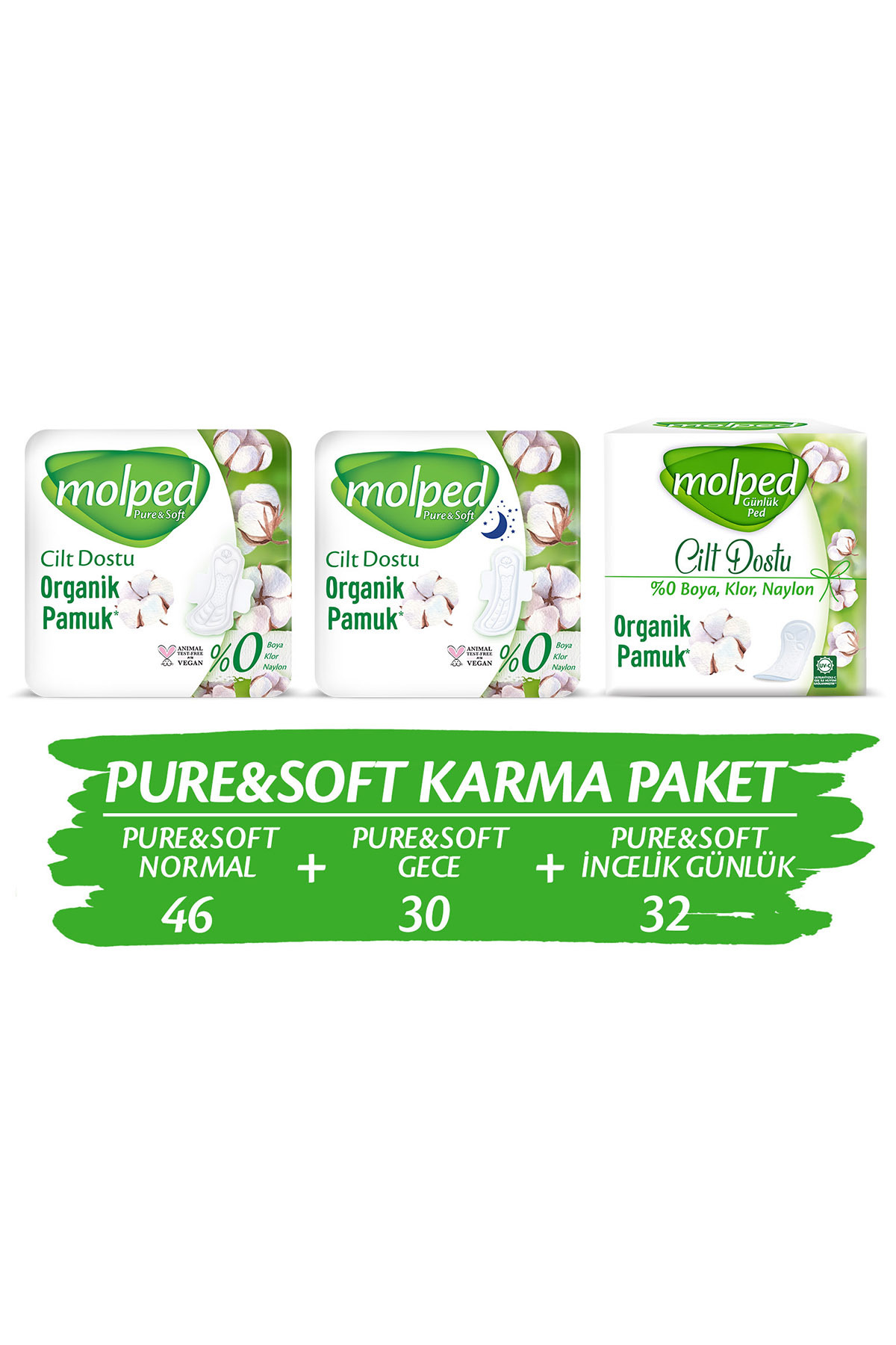Molped PURE&SOFT KARMA PAKET (46'LI NORMAL + 30'LU GECE + 32'Lİ GÜNLÜK)