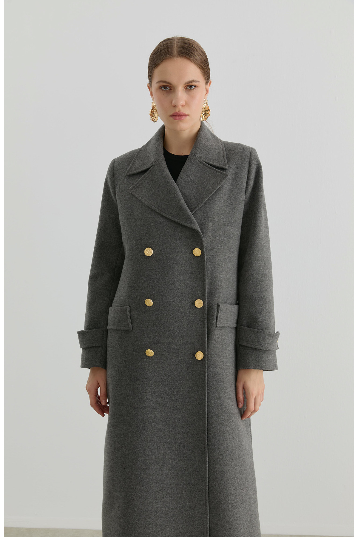 Fatma Atasoy  Blazer Maksi Gri Kaşmir Kaban - Görsel 4