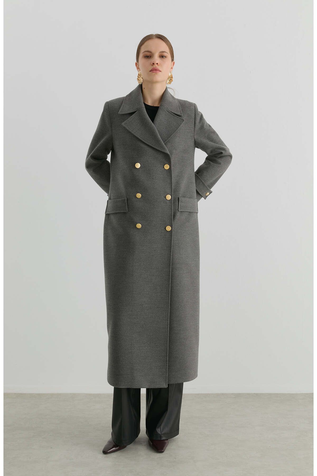 Fatma Atasoy  Blazer Maksi Gri Kaşmir Kaban - Görsel 5