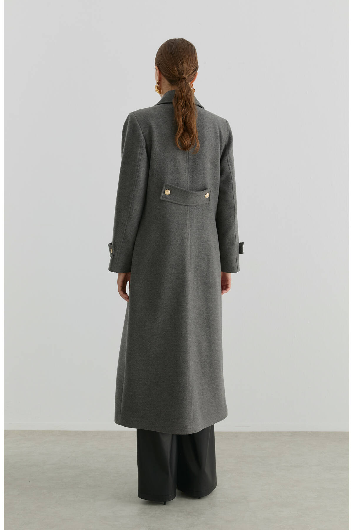 Fatma Atasoy  Blazer Maksi Gri Kaşmir Kaban - Görsel 6