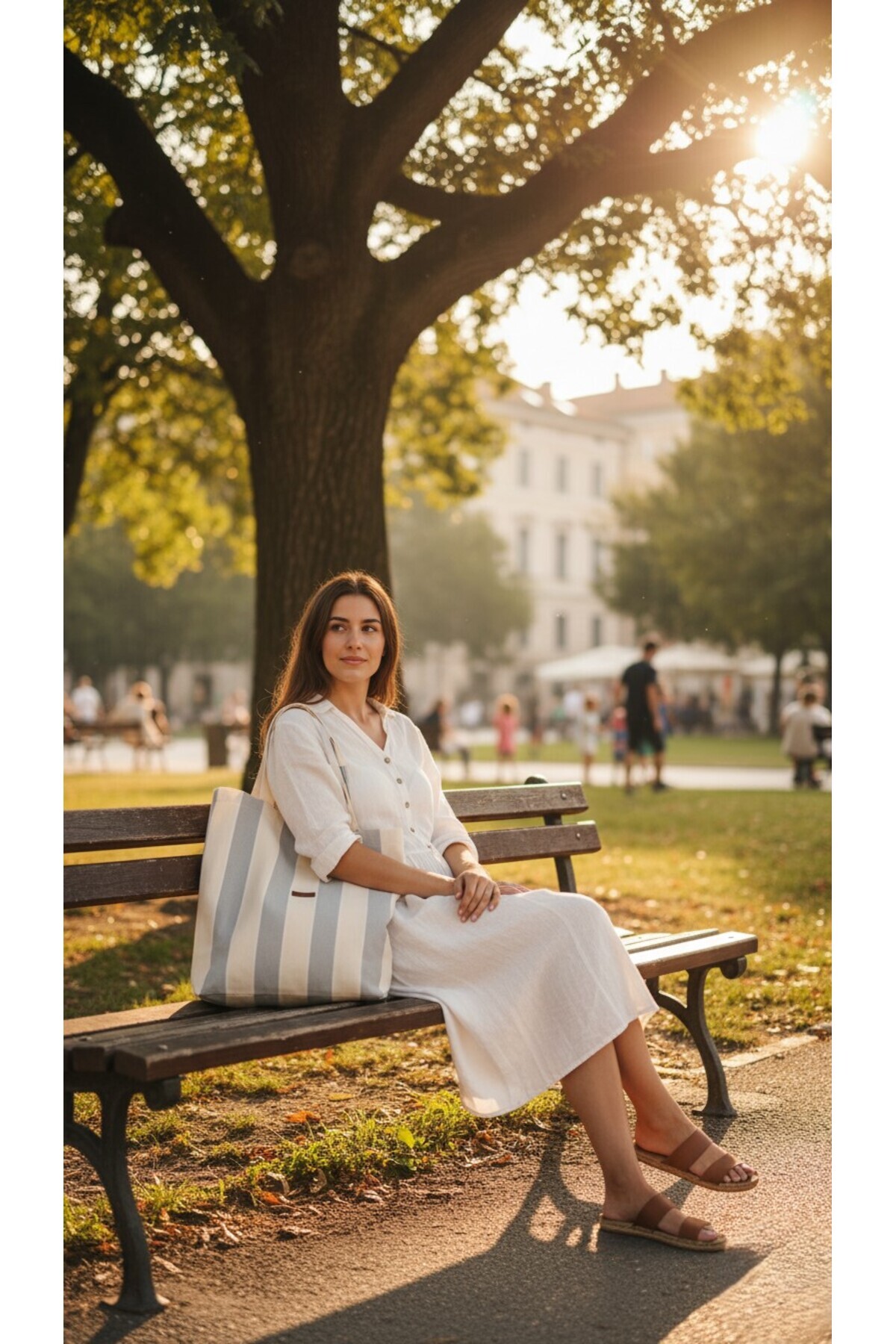 ALTINPAMUK Benita Çok Amaçlı Çanta Kumaş Omuz Çantası El Çantası Gri Krem görsel 4