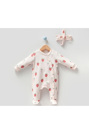 Genel Markalar Çilekli Desenli Organik Patikli Tulum