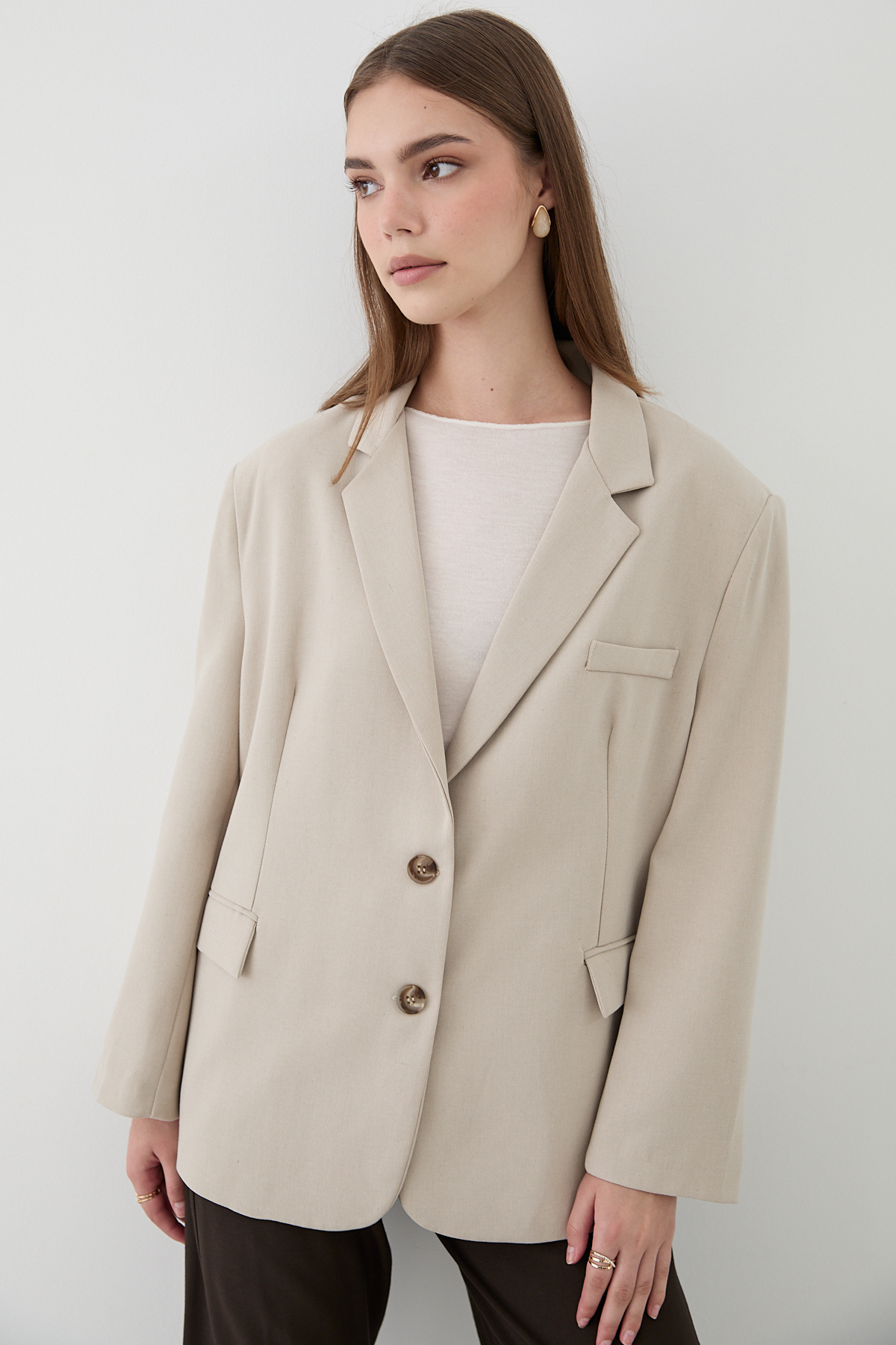 JASTE  Kadın Taş Düğme Detaylı Oversize Blazer Ceket - Görsel 6